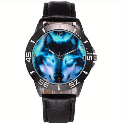 Men's Quartz Watch - Wolf for Women Wild Animal Faux Leather Strap Wristwatch Fashion Casual - product detail view 2