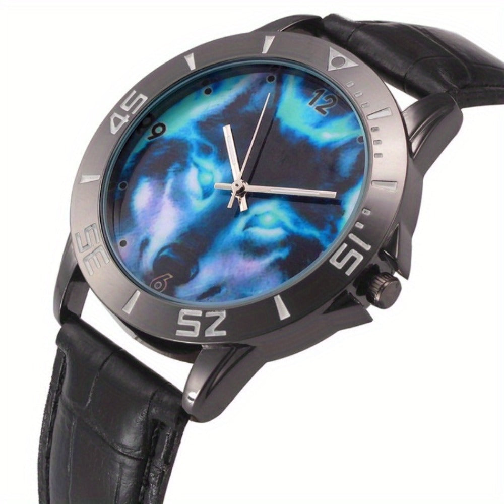 Men's Quartz Watch - Wolf for Women Wild Animal Faux Leather Strap Wristwatch Fashion Casual - product detail view 3