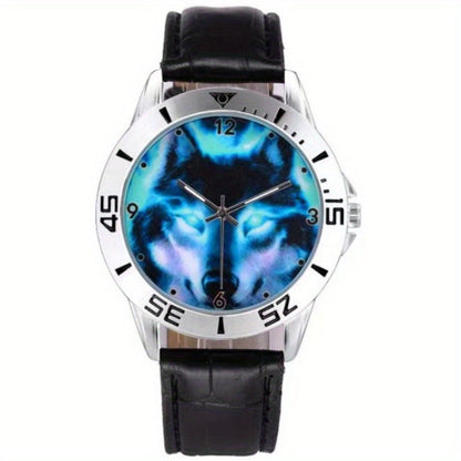 Men's Quartz Watch - Wolf for Women Wild Animal Faux Leather Strap Wristwatch Fashion Casual - product detail view 4