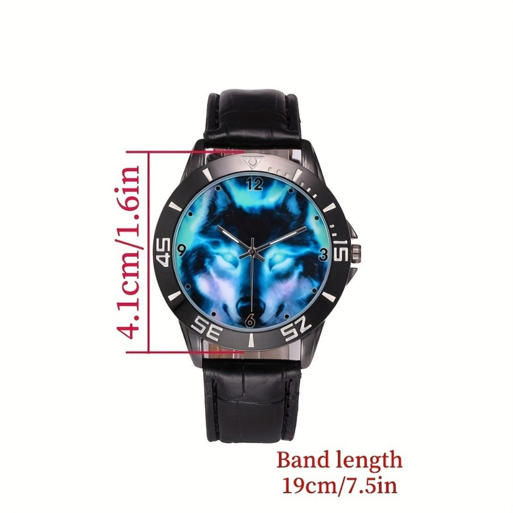 Men's Quartz Watch - Wolf for Women Wild Animal Faux Leather Strap Wristwatch Fashion Casual - product detail view 5
