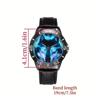Men's Quartz Watch - Wolf for Women Wild Animal Faux Leather Strap Wristwatch Fashion Casual - product detail view 5