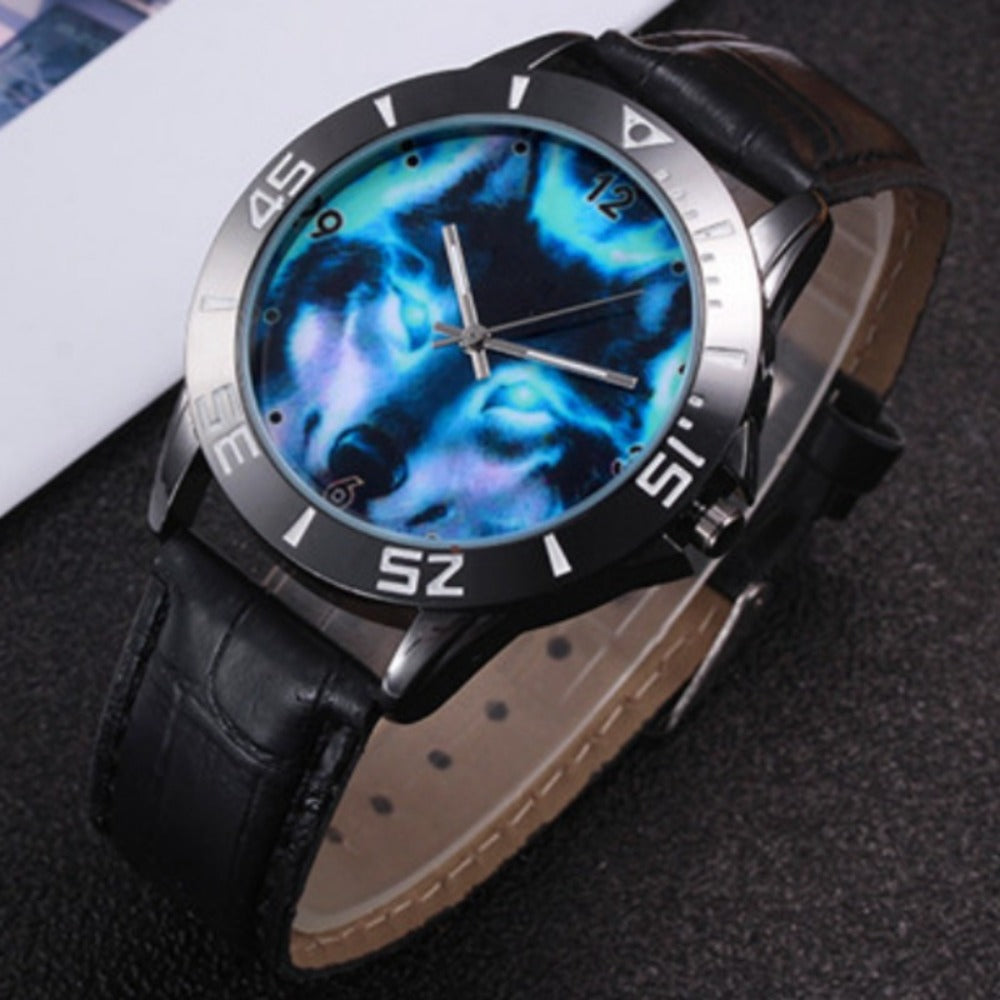 Men's Quartz Watch - Wolf for Women Wild Animal Faux Leather Strap Wristwatch Fashion Casual - product detail view 6