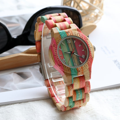 Women's Quartz Watch - Wood for Bamboo Wristwatch Multicolor Natural Wooden Bracelet - product detail view 3