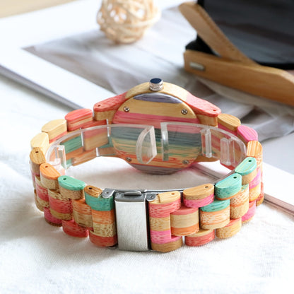 Women's Quartz Watch - Wood for Bamboo Wristwatch Multicolor Natural Wooden Bracelet - product detail view 4
