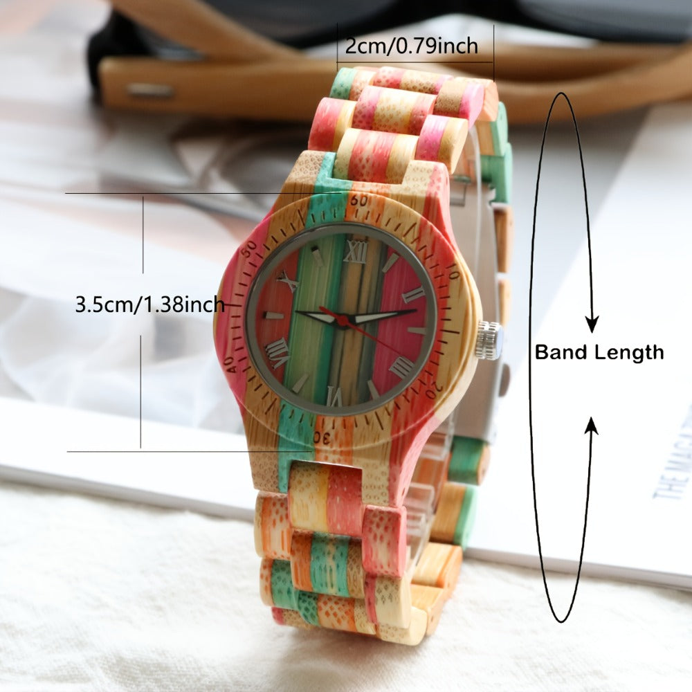 Women's Quartz Watch - Wood for Bamboo Wristwatch Multicolor Natural Wooden Bracelet - product detail view 5