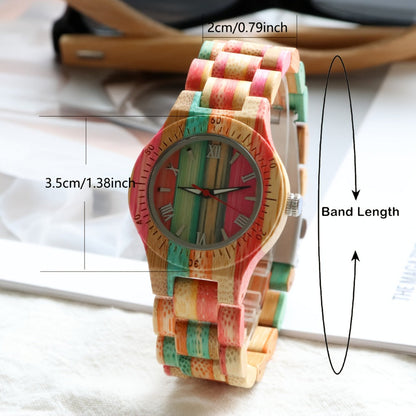 Women's Quartz Watch - Wood for Bamboo Wristwatch Multicolor Natural Wooden Bracelet - product detail view 5