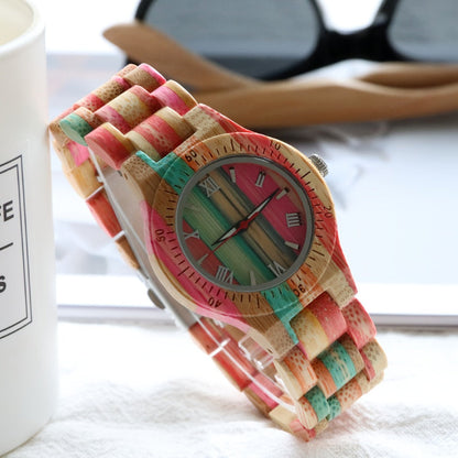 Women's Quartz Watch - Wood for Bamboo Wristwatch Multicolor Natural Wooden Bracelet - product detail view 6