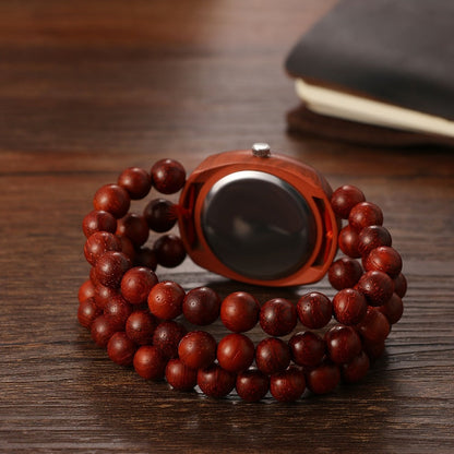 Women's Quartz Watch - Wood Beaded for Boho Elastic Bracelet Band, Butterfly Dial, Arabic - product detail view 10