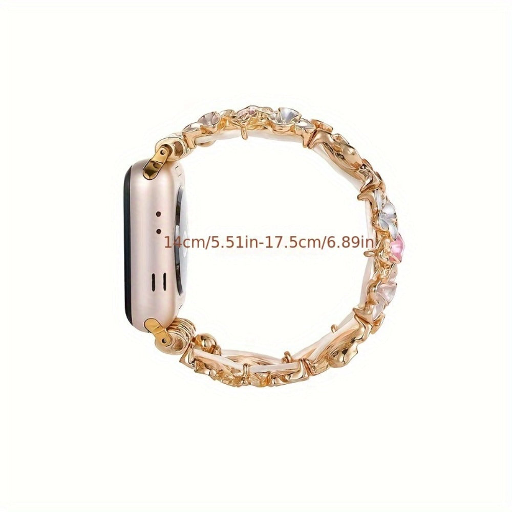 Women's Watch - Apple Band Elastic Alloy Flower Luxury Pink Floral Strap with Deployant - product detail view 2