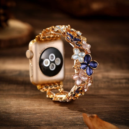 Women's Watch - Apple Band Elastic Alloy Flower Luxury Pink Floral Strap with Deployant - product detail view 4