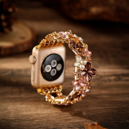 Women's Watch - Apple Band Elastic Alloy Flower Luxury Pink Floral Strap with Deployant - product detail view 5