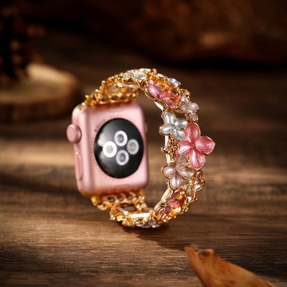 Women's Watch - Apple Band Elastic Alloy Flower Luxury Pink Floral Strap with Deployant - product detail view 6