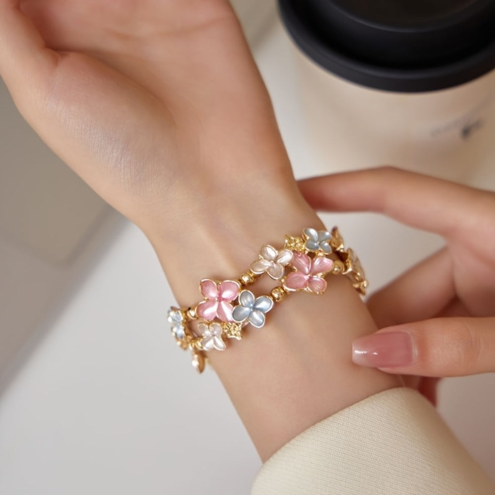 Women's Watch - Apple Band Elastic Alloy Flower Luxury Pink Floral Strap with Deployant - product detail view 10