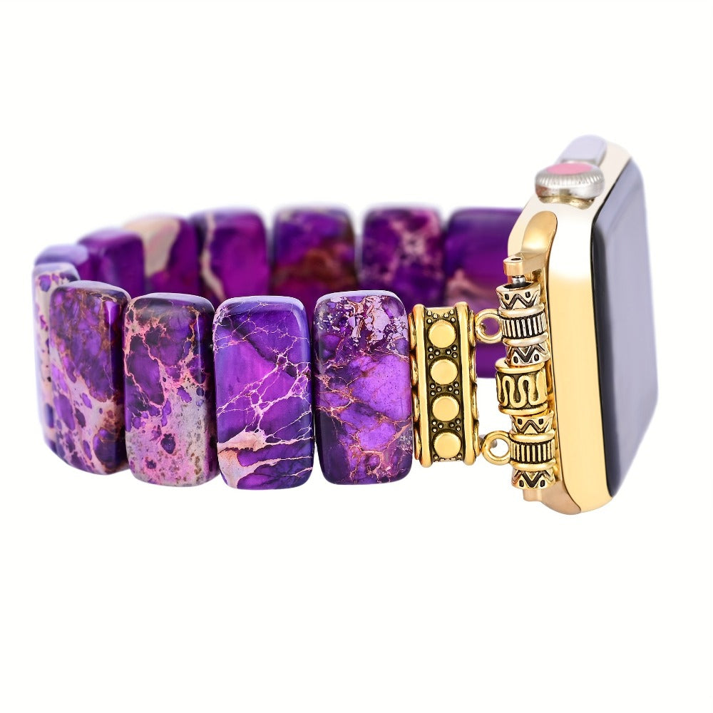 Women's Watch - Apple Band Natural Stone Boho Beaded Bracelet for Handmade Elastic Rope - product detail view 7