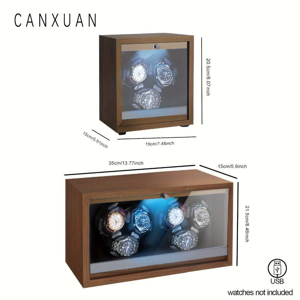 Men's Watch - Automatic Winder 3 / 6 Slot Wood Grain Pattern with Transparent Cover & - product detail view 2