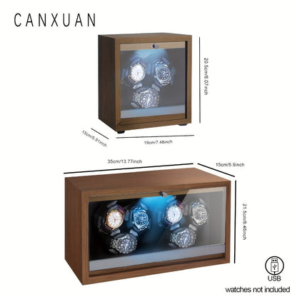 Men's Watch - Automatic Winder 3 / 6 Slot Wood Grain Pattern with Transparent Cover & - product detail view 2