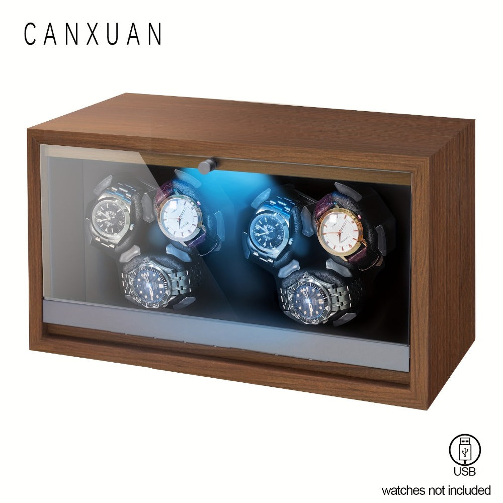 Men's Watch - Automatic Winder 3 / 6 Slot Wood Grain Pattern with Transparent Cover & - product detail view 3