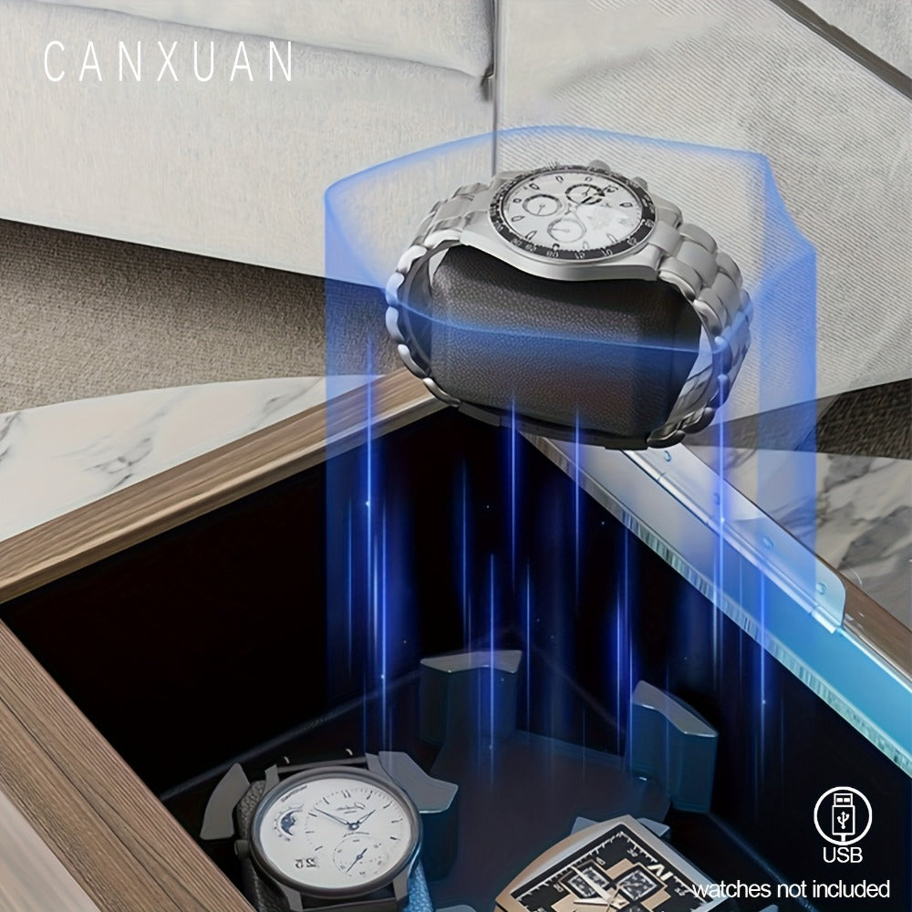 Men's Watch - Automatic Winder 3 / 6 Slot Wood Grain Pattern with Transparent Cover & - product detail view 4