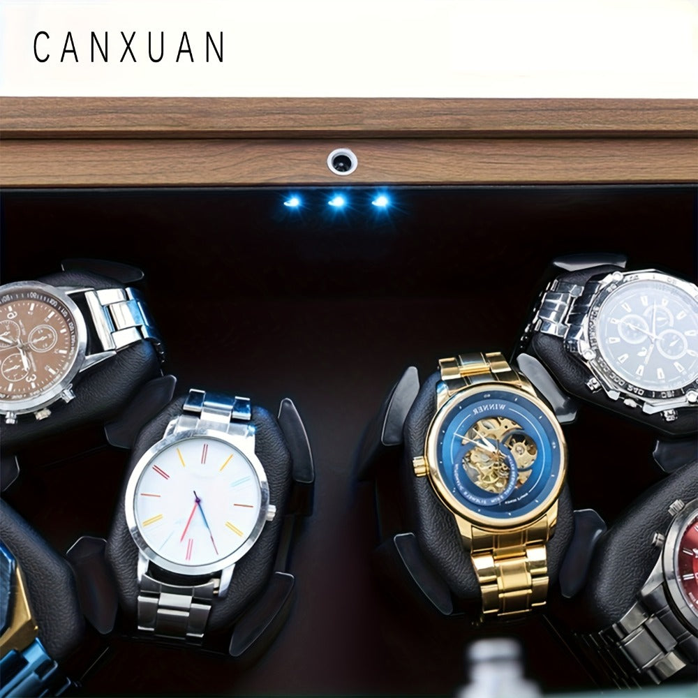 Men's Watch - Automatic Winder 3 / 6 Slot Wood Grain Pattern with Transparent Cover & - product detail view 6