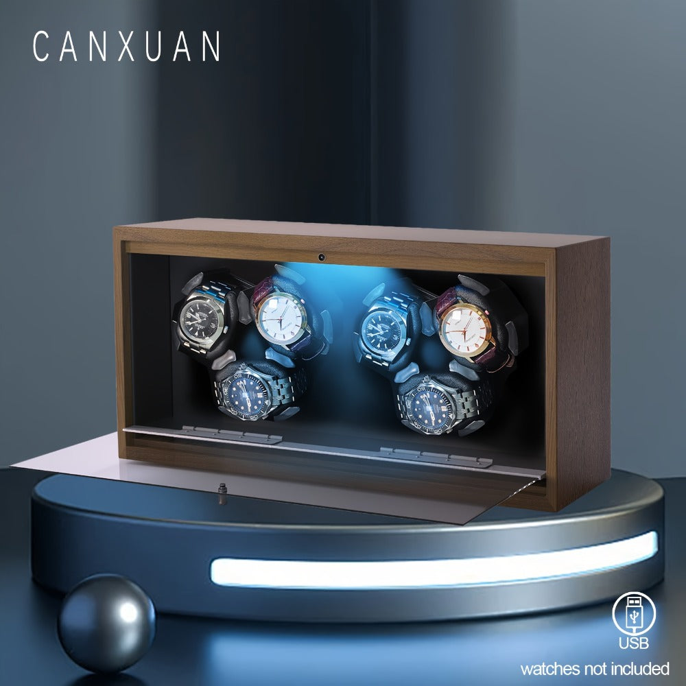 Men's Watch - Automatic Winder 3 / 6 Slot Wood Grain Pattern with Transparent Cover & - product detail view 9