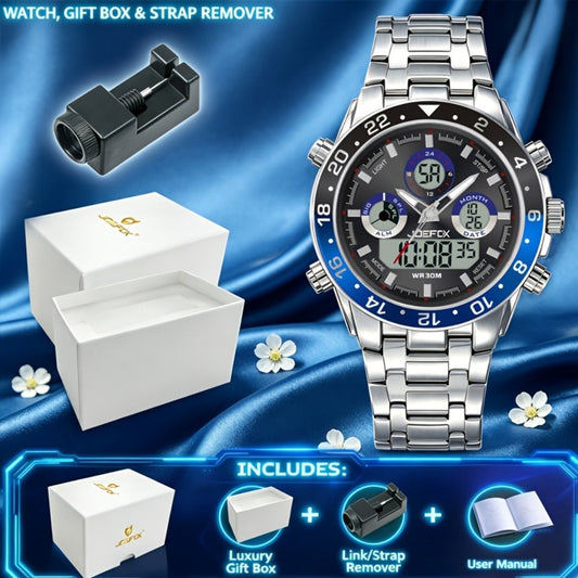 Men's Watch - JOEFOX 's Vintage Business Chronograph Dual Movement Steel Band - main product view