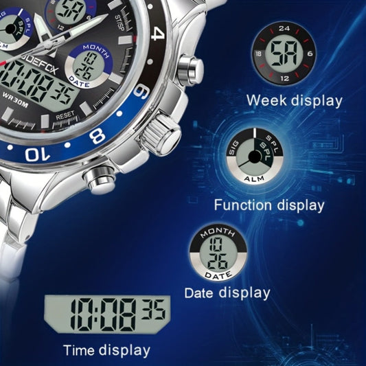 Men's Watch - JOEFOX 's Vintage Business Chronograph Dual Movement Steel Band - product detail view 2