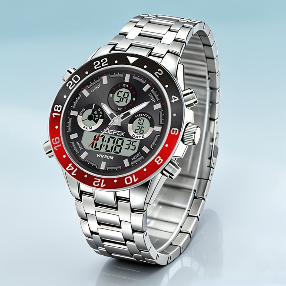 Men's Watch - JOEFOX 's Vintage Business Chronograph Dual Movement Steel Band - product detail view 3