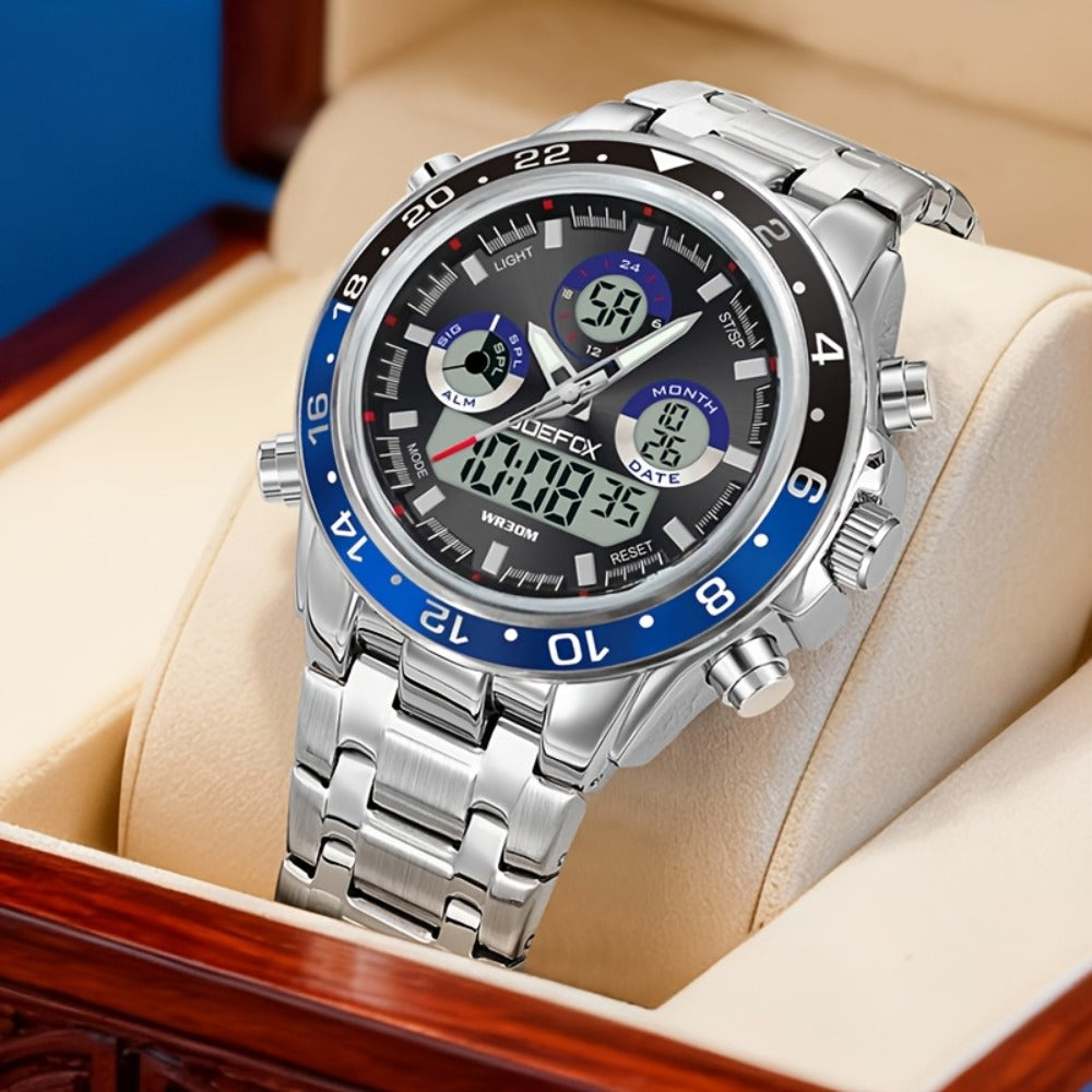 Men's Watch - JOEFOX 's Vintage Business Chronograph Dual Movement Steel Band - product detail view 5