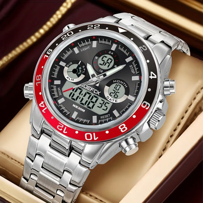 Men's Watch - JOEFOX 's Vintage Business Chronograph Dual Movement Steel Band - product detail view 9