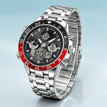 Men's Watch - JOEFOX 's Vintage Business Chronograph Dual Movement Steel Band - product detail view 10