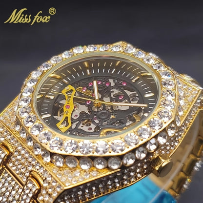 Men's Watch - Luxury 's Automatic Mechanical Rhinestone Embellished Large Dial Round - product detail view 2