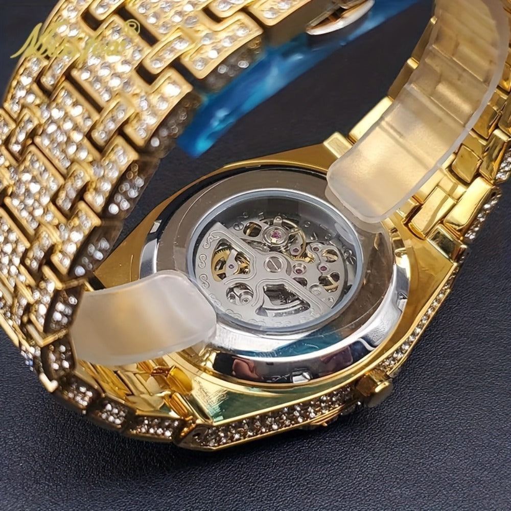 Men's Watch - Luxury 's Automatic Mechanical Rhinestone Embellished Large Dial Round - product detail view 4