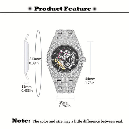 Men's Watch - Luxury 's Automatic Mechanical Rhinestone Embellished Large Dial Round - product detail view 5