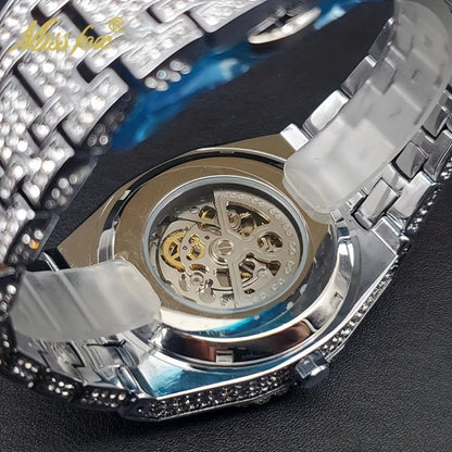Men's Watch - Luxury 's Automatic Mechanical Rhinestone Embellished Large Dial Round - product detail view 6