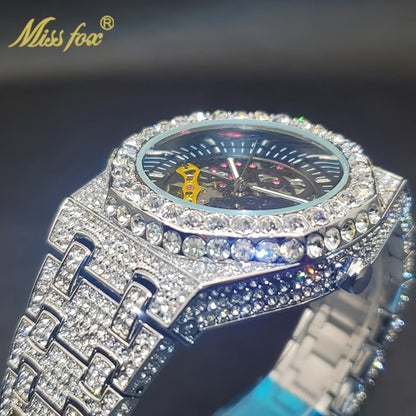 Men's Watch - Luxury 's Automatic Mechanical Rhinestone Embellished Large Dial Round - product detail view 9