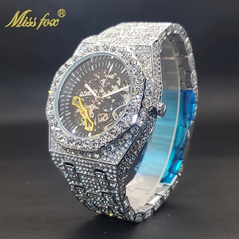 Men's Watch - Luxury 's Automatic Mechanical Rhinestone Embellished Large Dial Round - product detail view 11