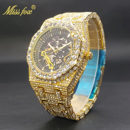 Men's Watch - Luxury 's Automatic Mechanical Rhinestone Embellished Large Dial Round - product detail view 12