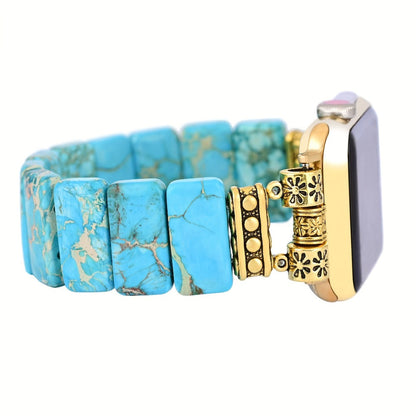 Women's Watch - Natural Stone Apple Band for Lake Blue Imperial Stone Handmade Boho Beaded - product detail view 3