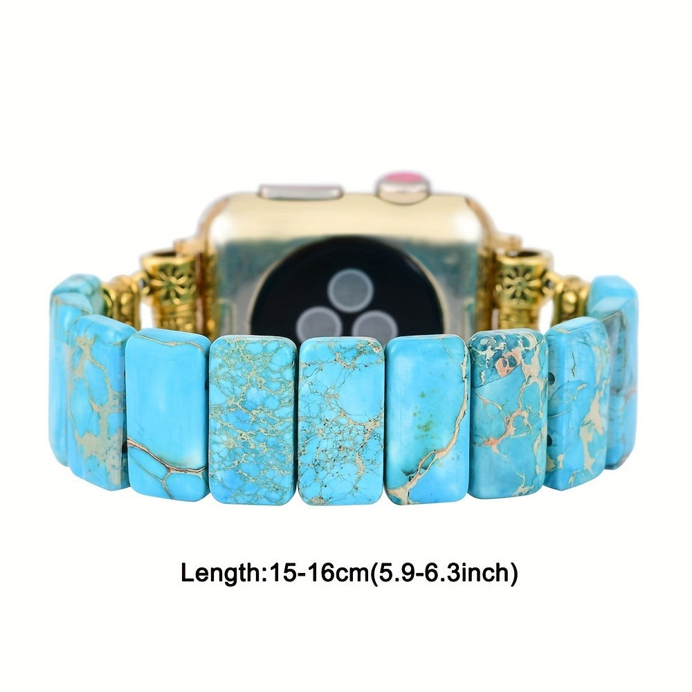 Women's Watch - Natural Stone Apple Band for Lake Blue Imperial Stone Handmade Boho Beaded - product detail view 4