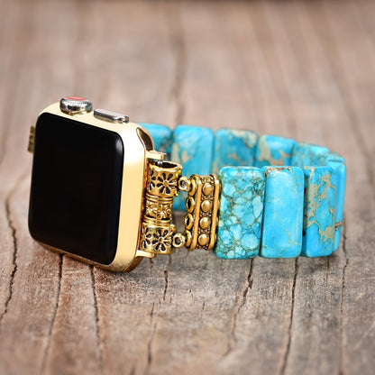 Women's Watch - Natural Stone Apple Band for Lake Blue Imperial Stone Handmade Boho Beaded - product detail view 5