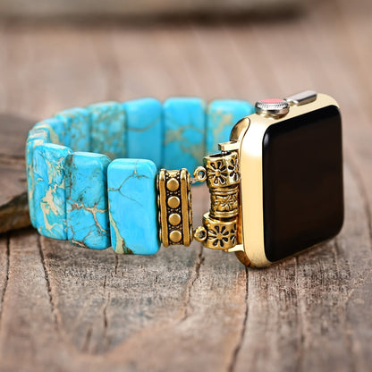 Women's Watch - Natural Stone Apple Band for Lake Blue Imperial Stone Handmade Boho Beaded - product detail view 7
