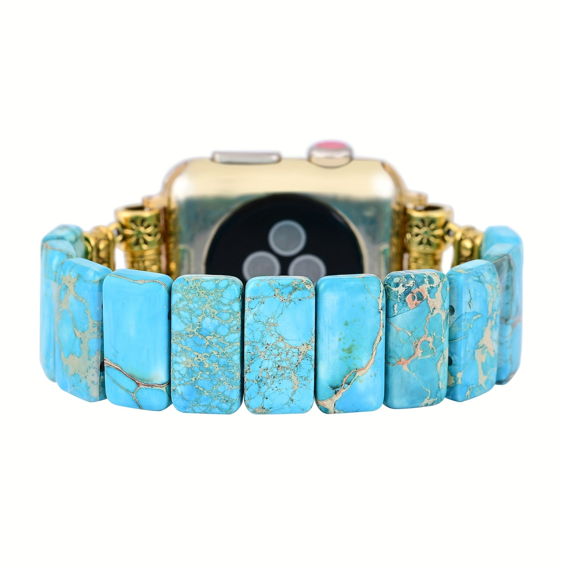 Women's Watch - Natural Stone Apple Band for Lake Blue Imperial Stone Handmade Boho Beaded - product detail view 8