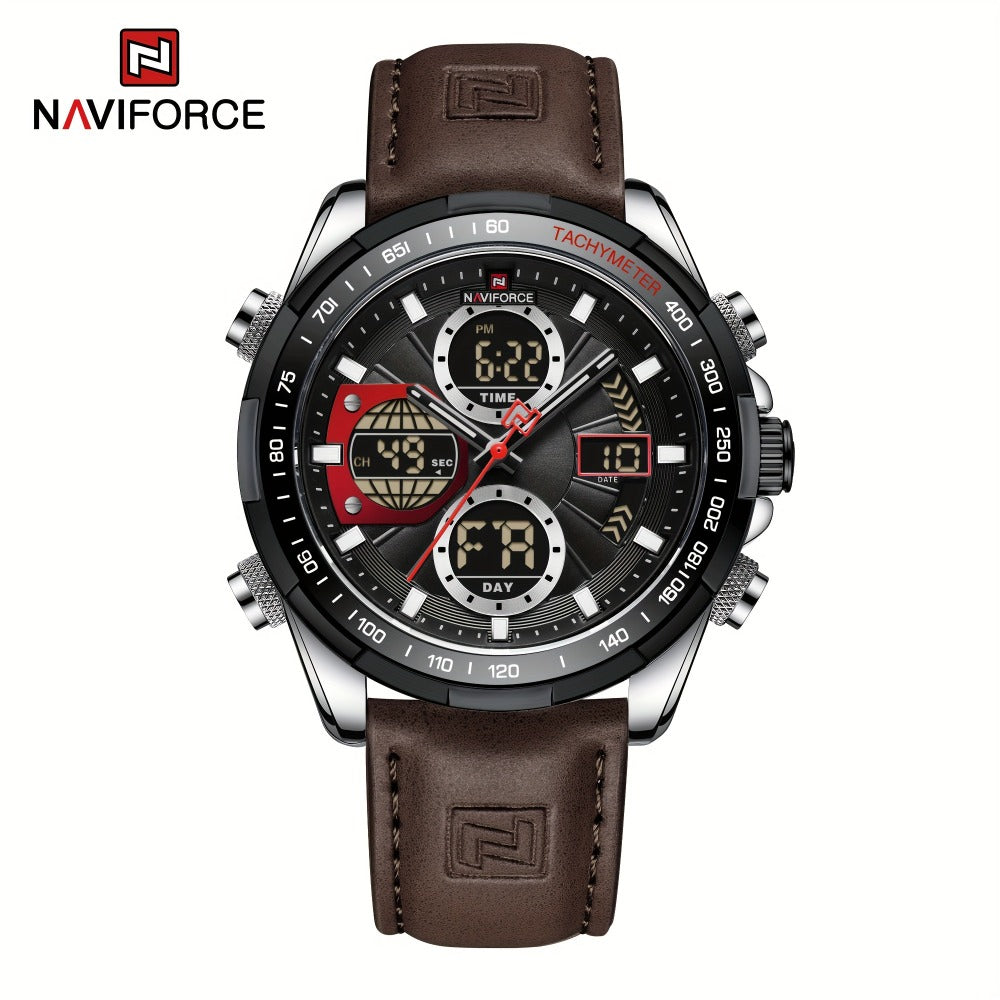 Men's Watch - NAVIFORCE 's Dual Display Genuine Leather Strap Multifunctional Sport - product detail view 3