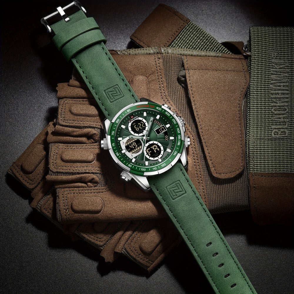 Men's Watch - NAVIFORCE 's Dual Display Genuine Leather Strap Multifunctional Sport - product detail view 4