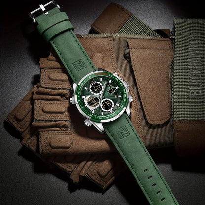 Men's Watch - NAVIFORCE 's Dual Display Genuine Leather Strap Multifunctional Sport - product detail view 4