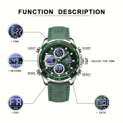 Men's Watch - NAVIFORCE 's Dual Display Genuine Leather Strap Multifunctional Sport - product detail view 8