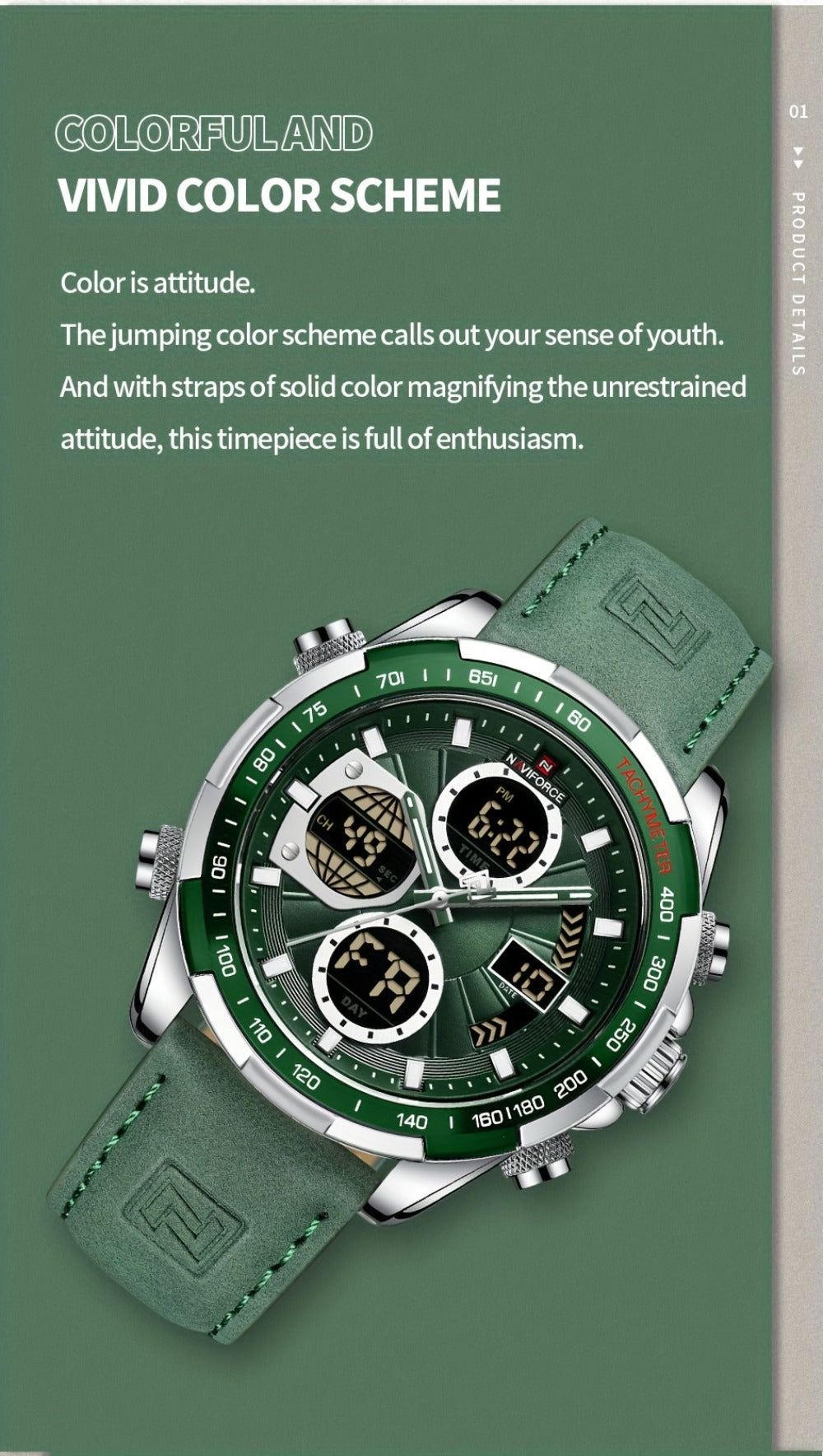 Men's Watch - NAVIFORCE 's Dual Display Genuine Leather Strap Multifunctional Sport - product detail view 15