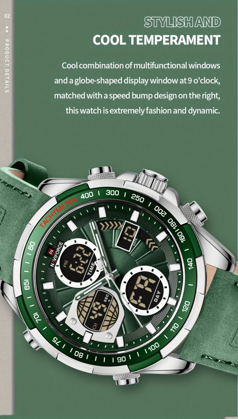 Men's Watch - NAVIFORCE 's Dual Display Genuine Leather Strap Multifunctional Sport - product detail view 16