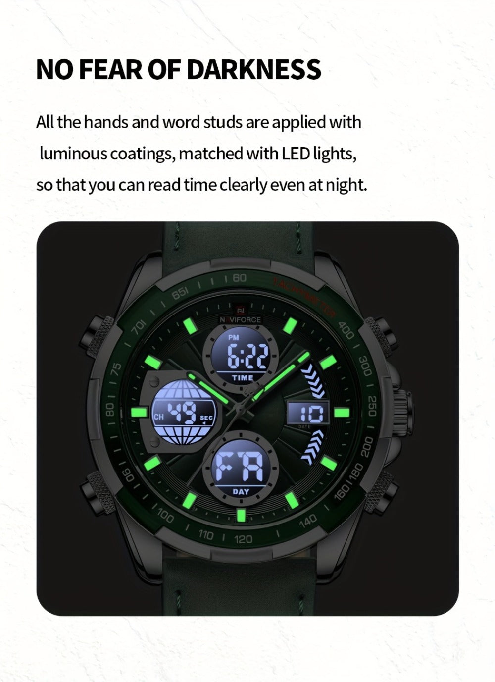 Men's Watch - NAVIFORCE 's Dual Display Genuine Leather Strap Multifunctional Sport - product detail view 18