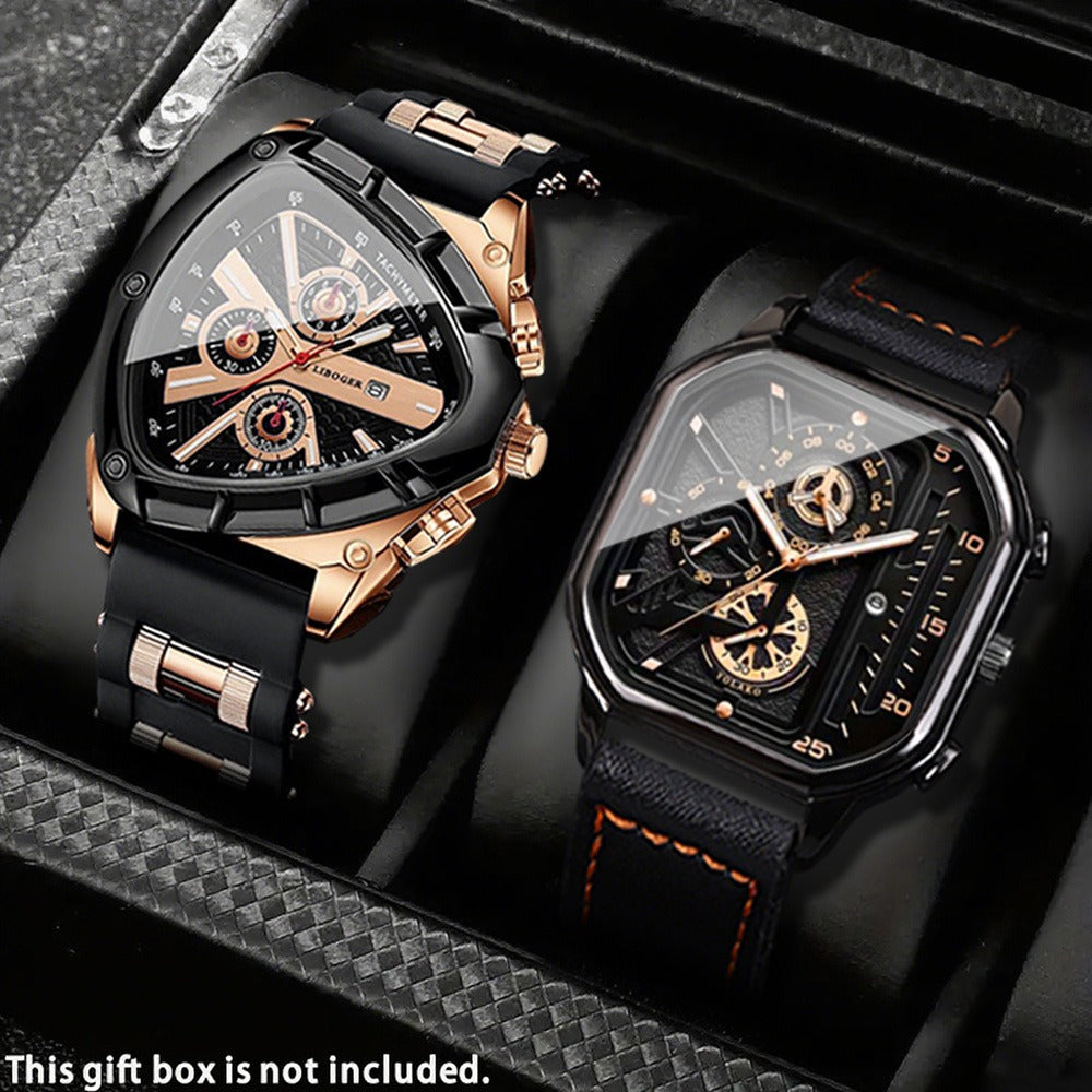Men's Watch - 's 2-Piece Set Triangle Dial Silicone Strap & Retro Square Dial Faux - main product view